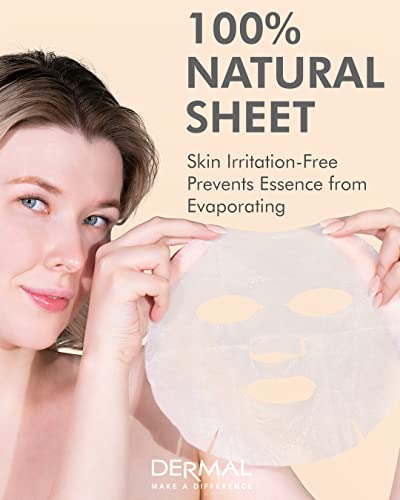 DERMAL 16 Combo Pack A Collagen Essence Korean Face Mask - Hydrating & Soothing Facial Mask with Panthenol - Hypoallergenic Self Care Sheet Mask for All Skin Types - Natural Home Spa Treatment Masks